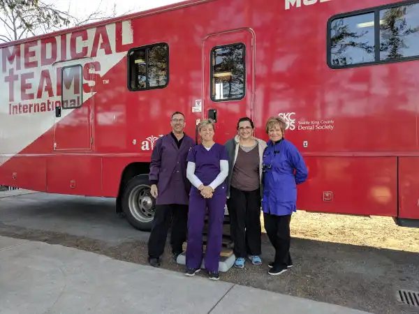 Dr. Eidsness volunteering at Medical Teams International Dental Van